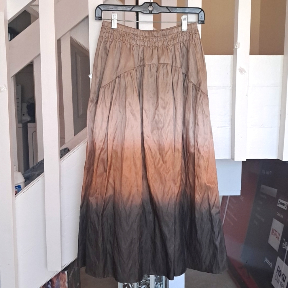 Vince Metallic Dip Dyed  Cotton Blend Midi Skirt elastic waist sz4 EUC